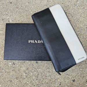 Prada Saffiano Long Zip around travel Wallet